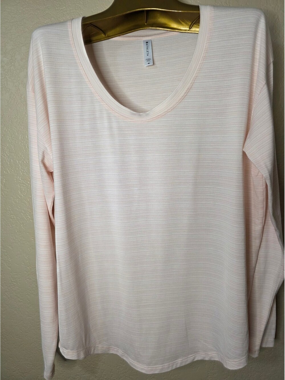 Athleta Cloudlite Stratus Striped Long Sleeve Light Pink Relaxed Fit Shirt M